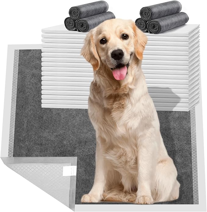 Charcoal Dog Pee Pads Extra Large 28" x 34", Puppy Pee Pads 40 Count, Potty Pads for Dogs with Adhesive Tape for Odor-Control & Leakproof, Disposable Pet Pads for Puppies, Dogs & Cats