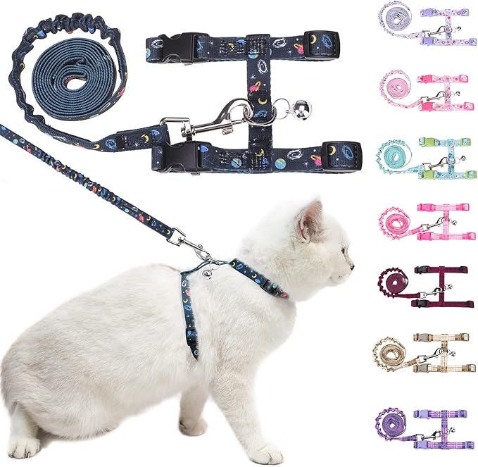 BEAUTYZOO Cat Harness and Leash Set Escape Proof for Walking, Kitten Soft Adjustable Vest Harnesses for Small Medium Large Cats, Easy Control Breathable Plaid Ribbon Nylon for Outdoor Indoor Use