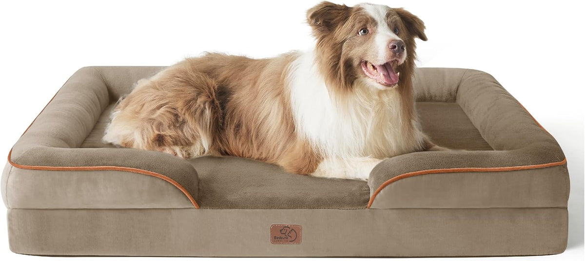 Bedsure L Plus Orthopedic Dog Bed for Large Dogs - Washable Dog Cat Bed Waterproof, L Plus Big Comfort Dogs Couch Sofa with Washable Removable Cover, Pet Bed with Nonskid Bottom, Hazel, 38"