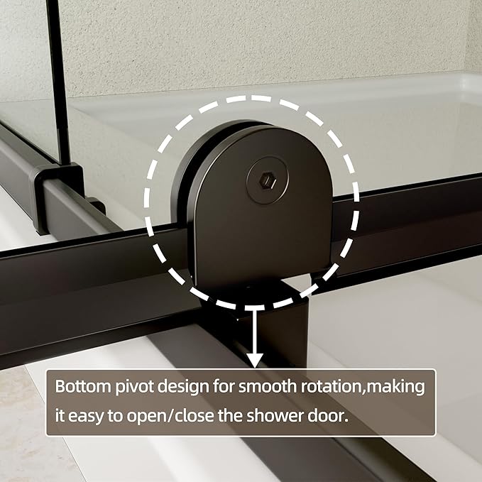 44-48" W x 71" H Pivot Shower Door, Pivot Semi-Frameless Swing Glass Shower Door