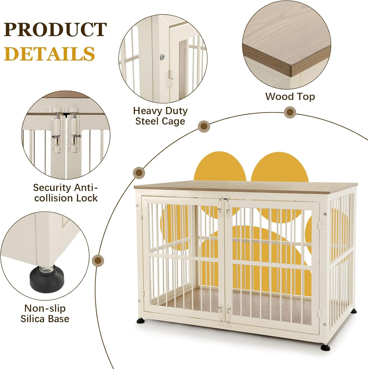 32 Inch Heavy Duty Dog Crate Furniture for Medium and Small Dogs, Decorative Pet House End Table, Wooden Cage Kennel Furniture Indoor with Double Doors, Sturdy Dog Cage for Anxiety Dog