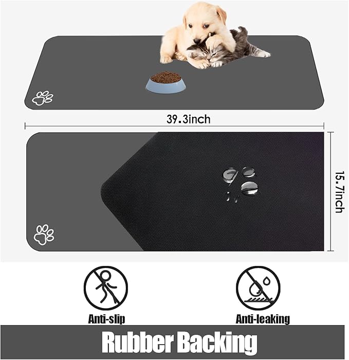 Large Pet Feeding Mat, 15.7" x 39.3" Bohemia Absorbent Quick Dry Dog Mat for Food and Water Bowl, Non Skid Cat Bowl Mat, No Stains for Pet Water Dispenser Pet Supplies for Messy Drinkers
