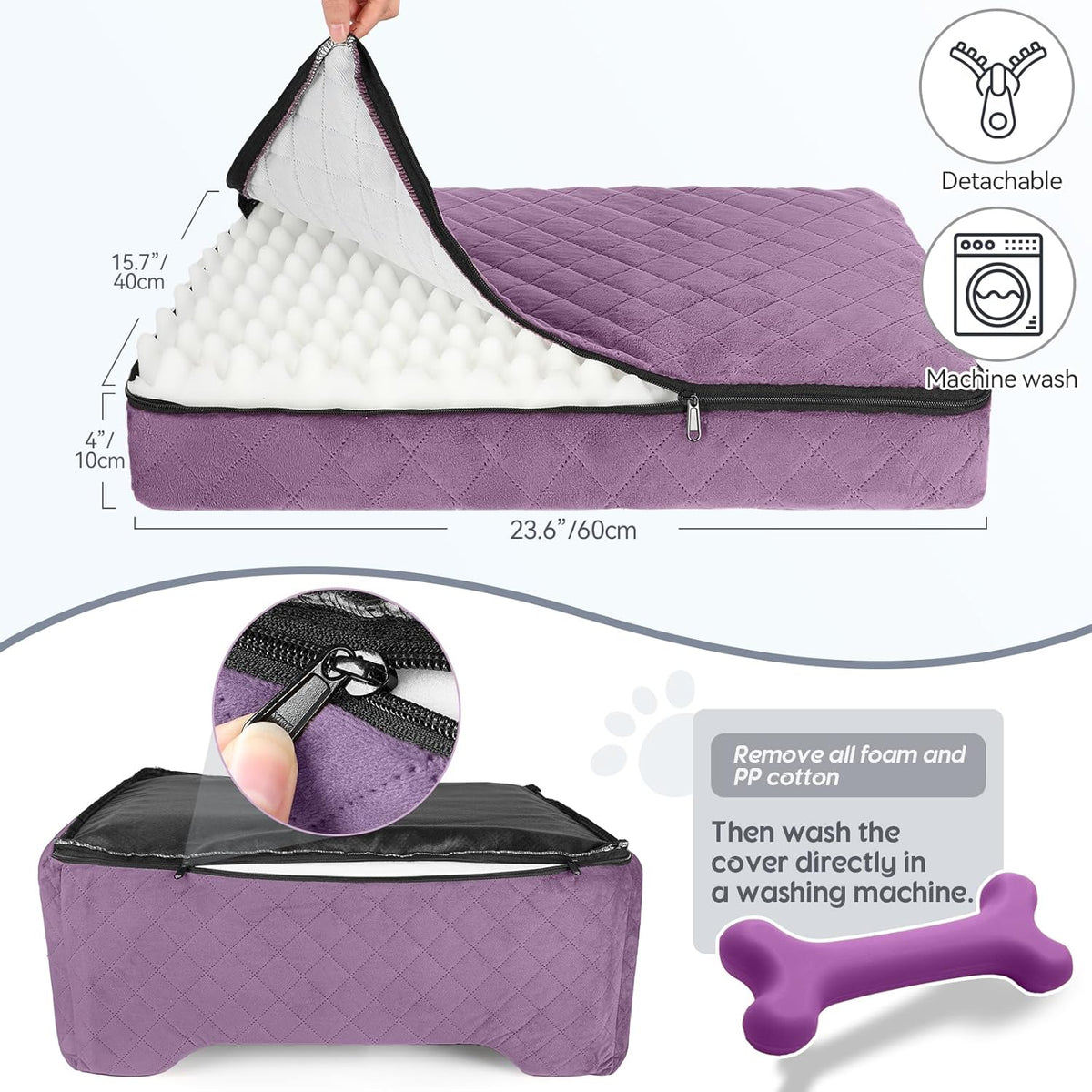 Dog Car Seat for Medium/Large Dogs, Dog Booster Seat for Pet Under 50lbs or 2 Small, Detachable and Washable Pet Car Seat,Multi-Functional Pet Travel Bed for Backseat(Purple)