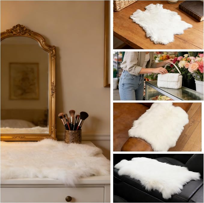 Craft Rabbit Fur Pelt Skin Genuine Tanned Animal Hide with Sewing Quality Leather 12" by 14" for Decoration DIY Crafts Cat Dog Toys Fur Fabric（8Pcs, White）