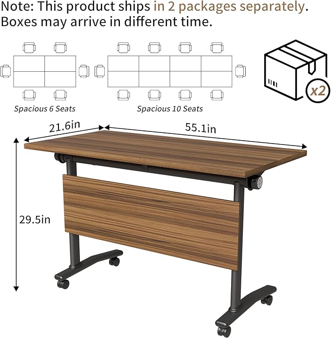Conference Table, Modern Folding Meeting Tables with Flip Top, Mobile Podcast Table with Four Locking Wheels, Large Training Table for Meeting Room, Office, Classroom (4, A, 55.1in)