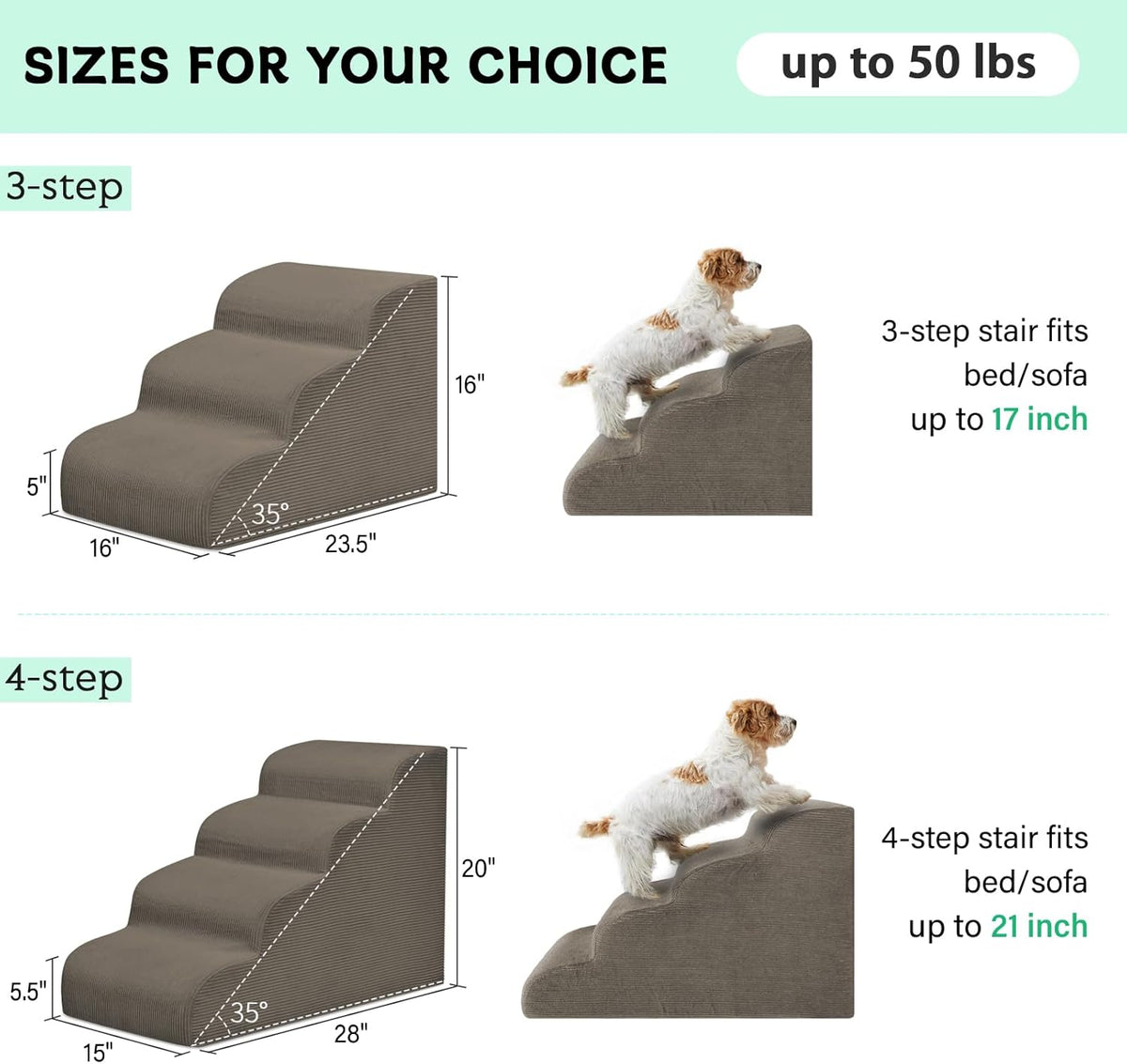 Dog Steps for Small Dogs, 4-Step Pet Ramp Stairs for High Beds and Sofa, Non-Slip Pet Stairs for Small Dogs and Cats, Removable and Easy to Clean Cover, Light Brown