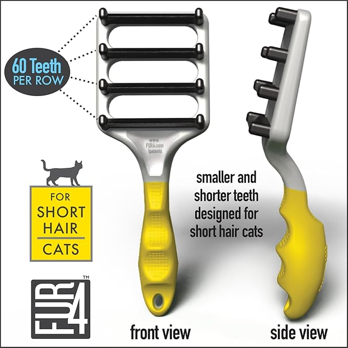 FUR4 deShedding Cat Brush for Short Hair Cats – Pet Hair Brush with 4 Carbon Fiber Edges – deShedding Tool Removes Loose Fur – Gentle & Effective Cat Grooming Brush for Shedding