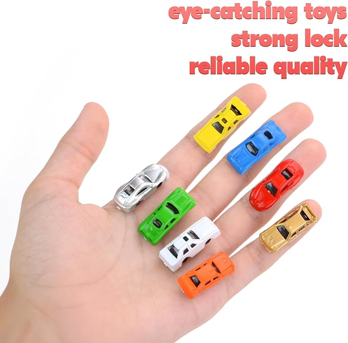 Racing Car Toys in Capsules - 50 Pcs - 1.1 Inch Plastic Capsules with Mini Racing Cars Toys for Kids inside - Bulk Easter Basket Stuffers Classroom Prizes