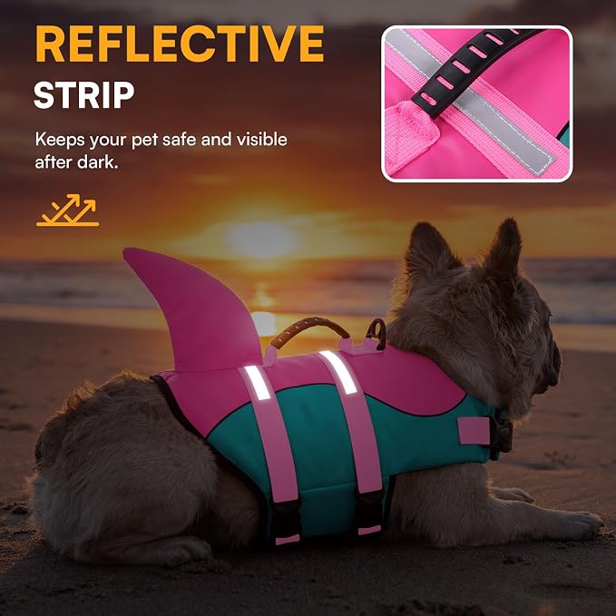 Dog Life Jacket,Dog Life Vest for Swimming,Dog Shark Life Jacket with Rescue Handle,Adjustable Reflective Dog Life Preserver for Large Dog,Green L