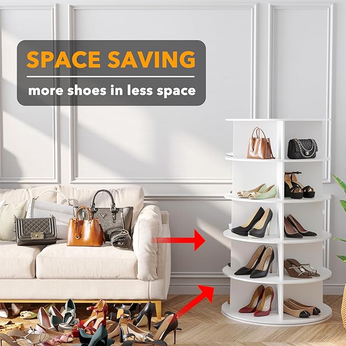 SpaceAid 5 Tier Rotating Shoe Rack Tower, Spinning Shoe Display Lazy Susan