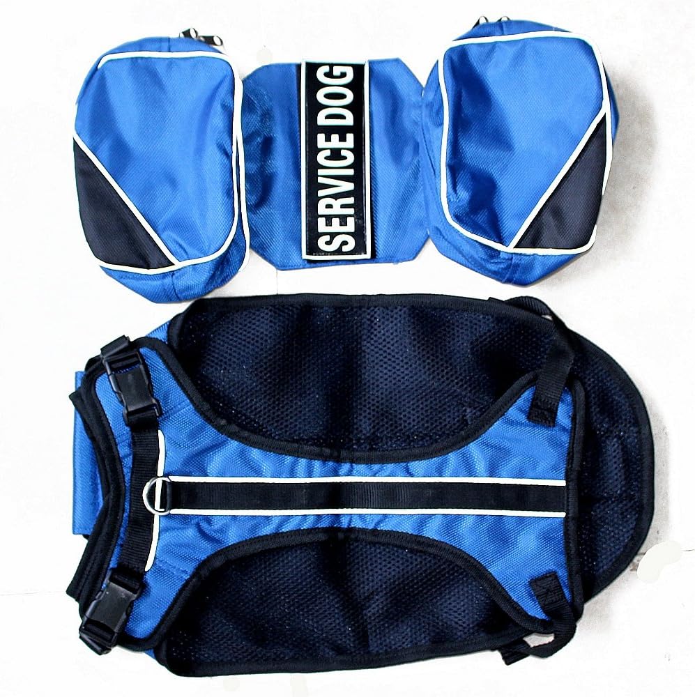 Serijoars Dog Vest Harnesses with Saddlebag Backpack for Camping & Travel - Reflective Hound Hiking Backpack Saddle Bag - Lightweight Vest Harness for Medium & Large Dogs (Blue, M)