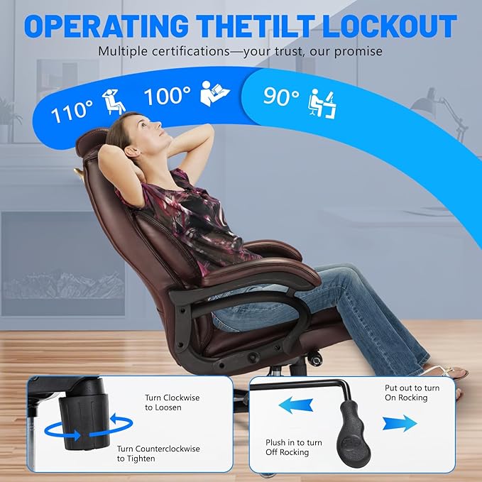 800lbs Big and Tall Office Chair, Executive Chair with Adjustable Headrest, High Back Extra Wide Seat, Heavy Duty PU Leather for Home Office, Comfortable Large Computer Desk Chair