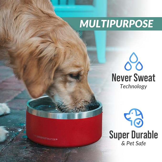 Coldest Dog Bowl - Anti Rust Metal, Non Slip, 3 Layers Insulated Stainless Steel Dog Bowls - Spill Proof & Heavy Duty - Water Bowl for Dogs, Cats & Pets, Dish Washer Safe (200 oz, Solar Yellow)