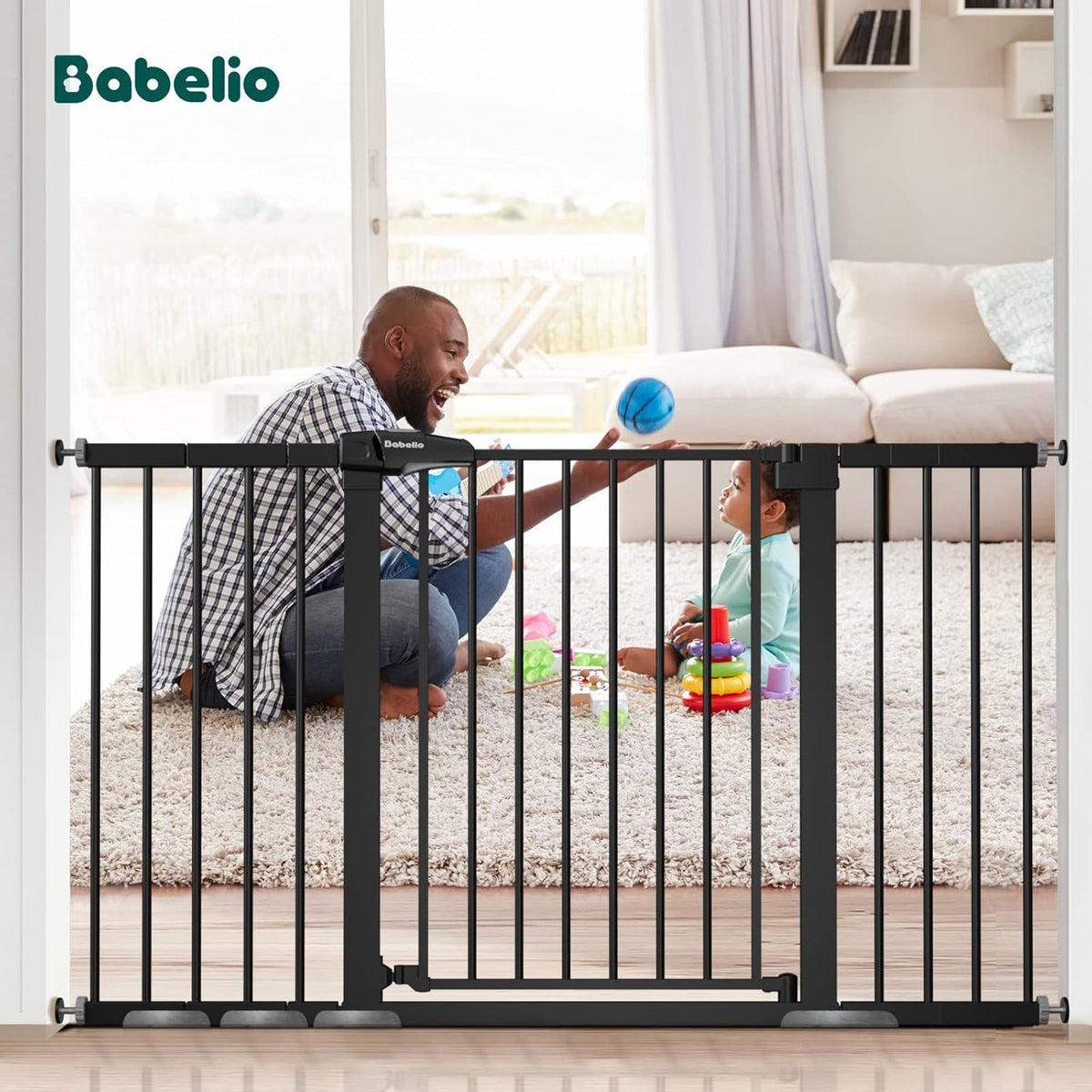 BABELIO Extra Wide Baby/Dog Gate, 29-55" Auto Clos for The House and Doorway, Safety Pressure Mounted Pet Door, NO Need Tools and Drilling, Black
