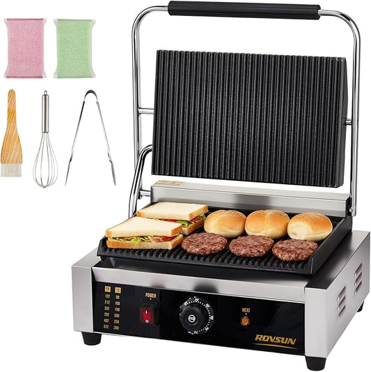 ROVSUN 811E Commercial Panini Press Grill, 2200W Stainless Steel Electric