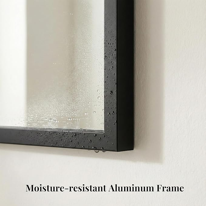30''x30'' Square Black Bathroom Mirror, Matte Metal Framed Wall Mirror