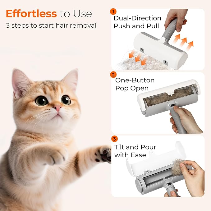 Pet Fur Remover - Pet Hair Roller Reusable for Cats and Dogs, One-Button Pop-Open, Static Cling Technology, Self-Cleaning Design