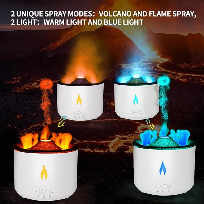 BOHOFAM Essential Oil Diffuser 360ML, Volcano Diffuser/Humidifier, Flame and