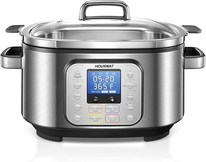 HOUSNAT Slow Cooker, 10 in 1 Programmable Cooker, 304 Stainless Steel Rice