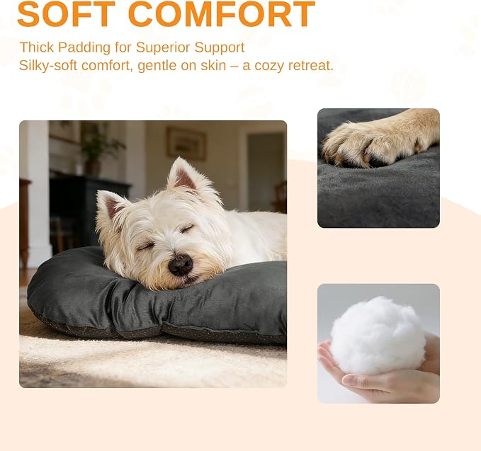 Washable Oval Medium Dog Bed, Silver-Tipped High-Resilience, Dark Gray | Non-Slip Bottom Prevents Sliding, Soft Plush Short Fur, Machine Washable, Ideal for Crates/Apartments/Cozy Nooks,29"x18"x2.8"