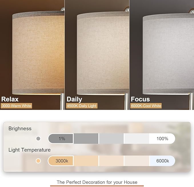 PoKat Ceramic Floor Lamps with Remote, 64" Modern Floor Lamps for Living Room with Stepless Dimmable Colors Temperature, Tall Standing Lamp for Living Room Bedroom Office, 9W Bulb Included, Silver