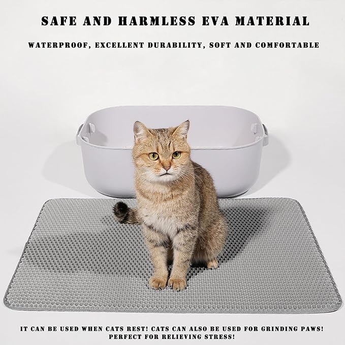 HCY&WLD Cat Litter Mat, 45x26 Inch Extra Large&Long Double Layer Cat Litter Box Mat, EVA Non-Slip, Waterproof Urine Proof Cat Litter Catcher Mat, Easy Clean Scatter Control (45x26 Inch, Khaki)