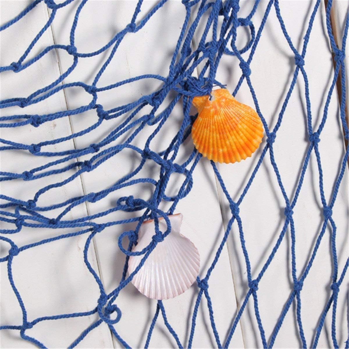 Nature Fish Net Wall Decoration with Shells, Ocean Themed Wall Hangings Fishing Net Party Decor for Pirate Party,Wedding,Photographing Decoration (Fishnet-2pack-Beige & Blue)
