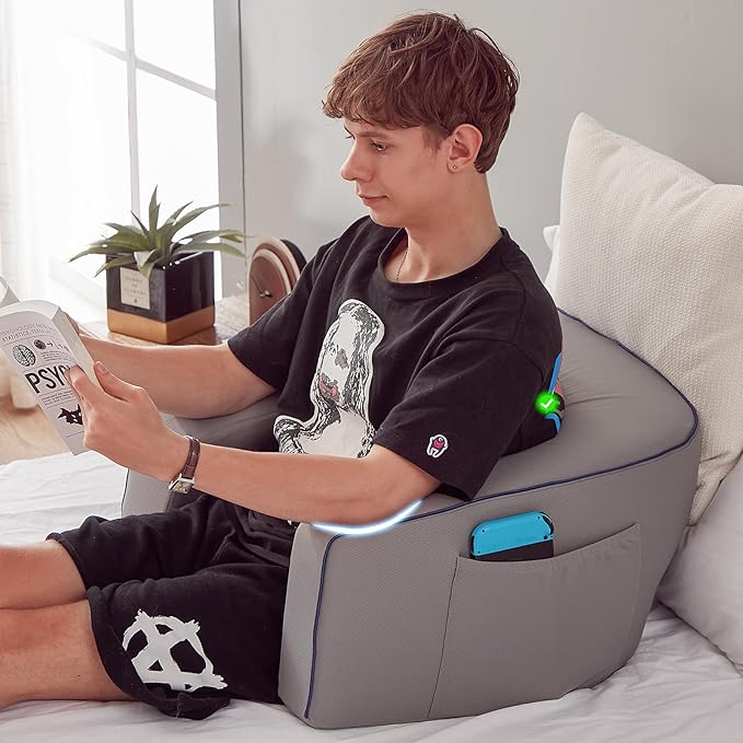 cooloo8 Reading Pillow for Gaming, Extra Large Laptop Pillow for Adult, Memory Foam Lap Desk Gaming Pillow for Reading, Working, Playing Steam Deck Switch or Sitting in Bed Floor Sofa(Grey)