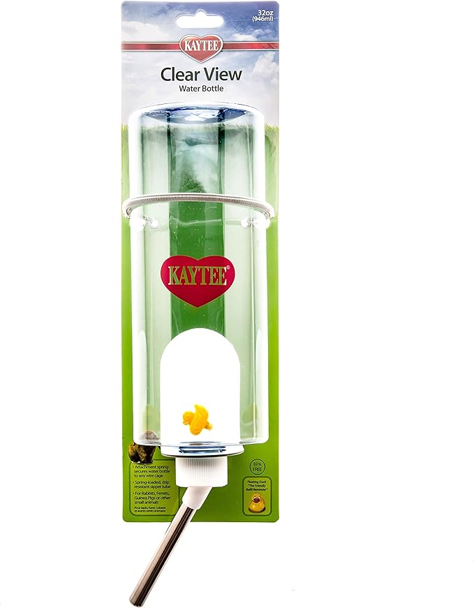 Kaytee Clear View Water Bottle for Pet Rabbits, Ferrets, and Guinea Pigs, 32 oz