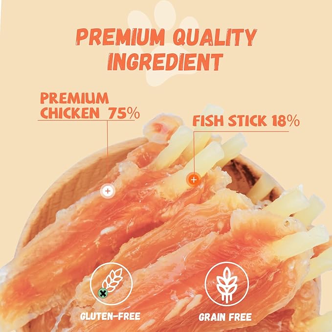 Dog Treats Chicken Tender Wrapped Cod Sticks, Rawhide-Free High Protein Dog Jerky Soft Chews, Healthy Training Snacks for Small Medium Large Dogs, 9-10 Counts, 10.6 oz