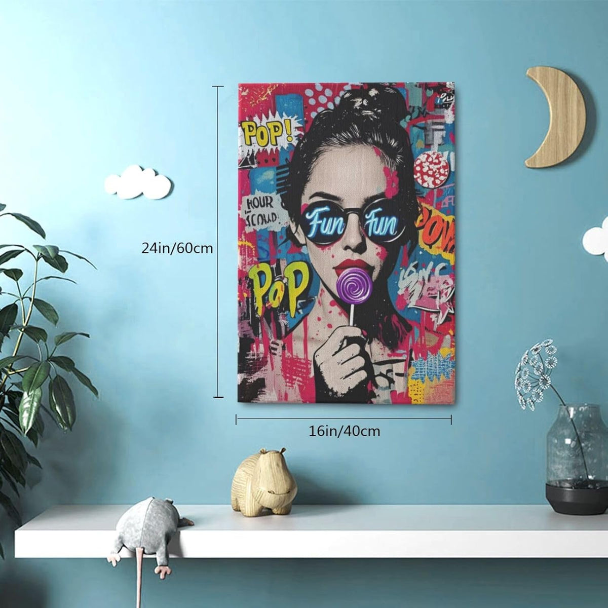 Fashion Women Wall Art Glam Modern Artwork for Girls Banksy Street Graffiti Pop Art Canvas Pictures Painting Print Framed Decorations Gifts for Bedroom Living Room Office 16"x24"