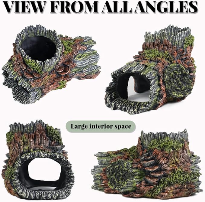 Aquarium Decorations Hollow Tree Trunk Fish Tank Accessories Stump Shelter for Betta Hideout Caves Driftwood for Aquarium Simulation Tree Decor with Holes