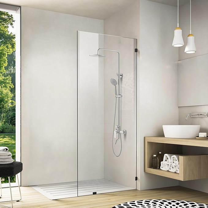Bathroom Shower Door 34" W x 78.75" H, Frameless Fixed 3/8" Thick Clear