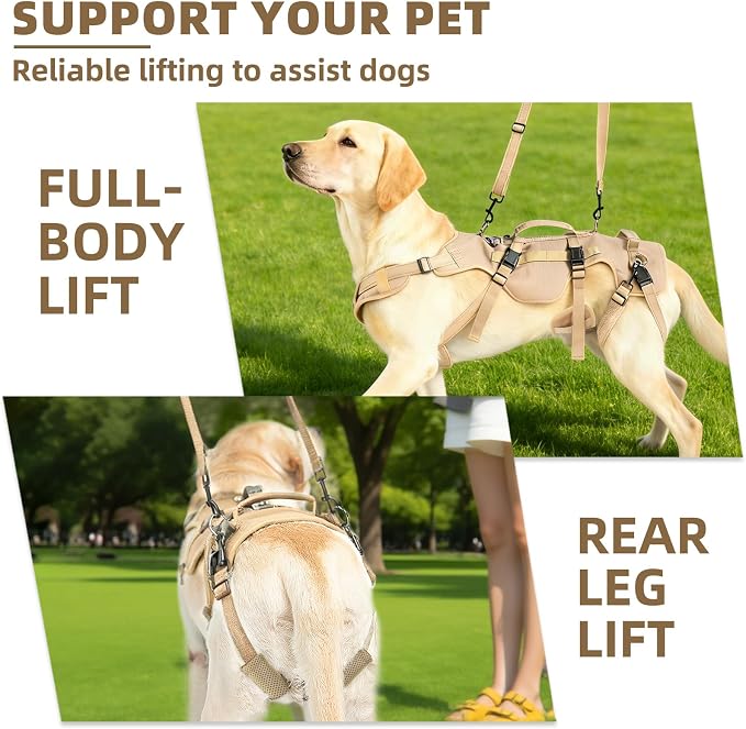 PUPTECK Dog Lift Harness for Medium Large Sized Dog, Rehabilitation Sling for Hind Leg Support, Multifunctional Mobility Assistance Harness for Old, Disabled, Joint Injuries, Paralysis Dogs, Brown L