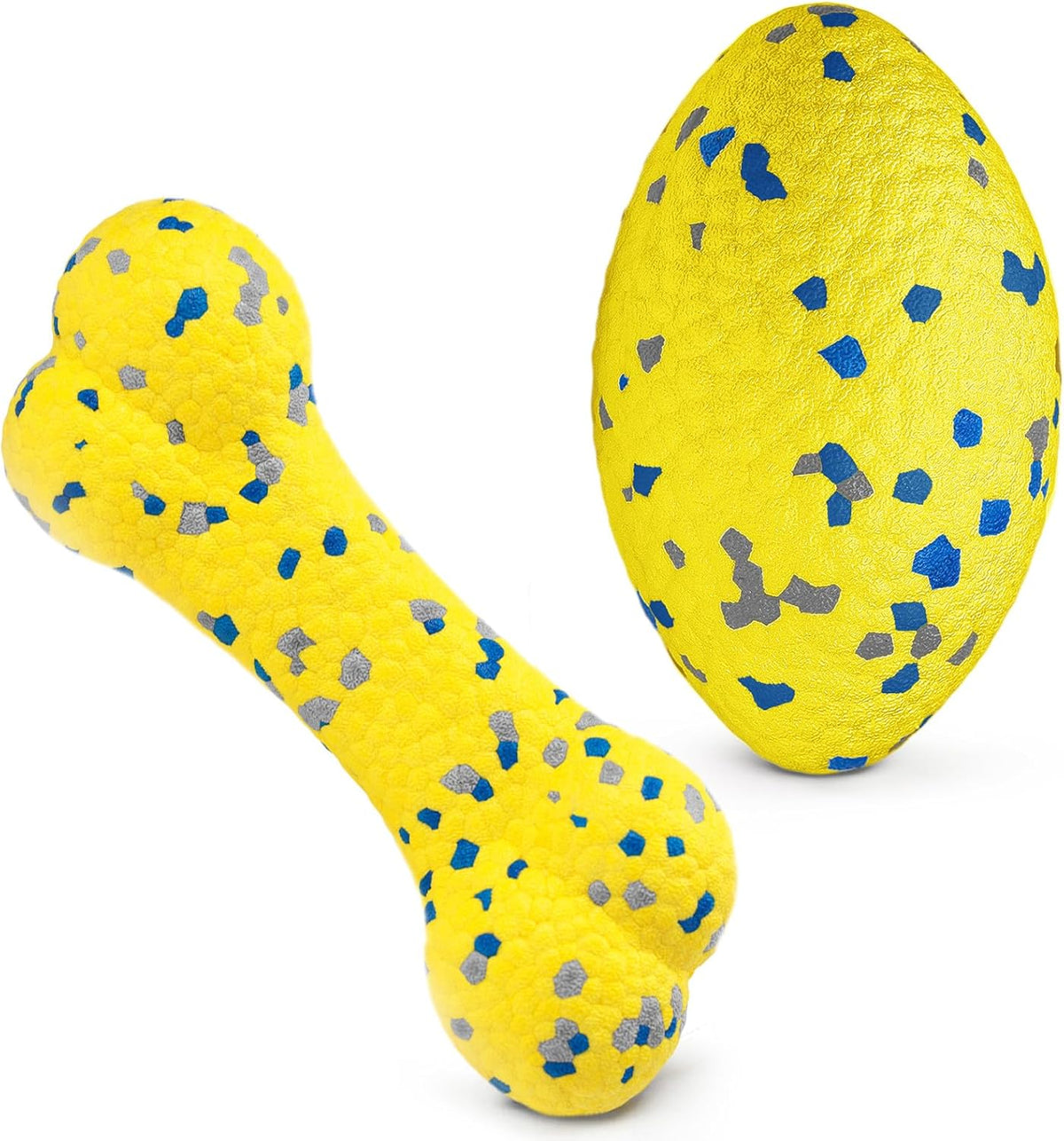 2Pcs Upgrade Bone Dog Balls+Rugby Dogs Toys for Aggressive Chewers, Indestructible Tennis Balls for Dogs (Yellow)