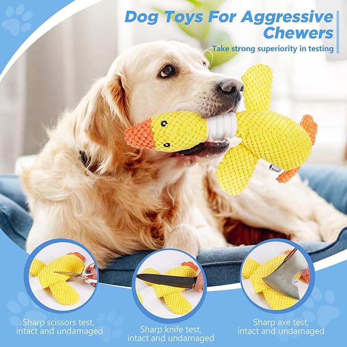 Vitscan Durable Dog Toys for Small Large Dogs, Dog Chew Toy for Not Aggressive Chewers, Tough Squeaky Interactive Dogs Toys for Puppies Plush Puppy Toys Goose Pet Toy Puppy Chew Toys for Teething