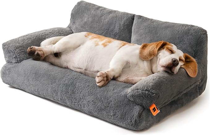 MEWOOFUN Dog Beds for Small Medium Dogs with Removable Washable Cover, Fluffy Dog Sofa with Non-Slip Bottom (Dark Grey, 33.5" L X 25.6" W X 11.5" Th)