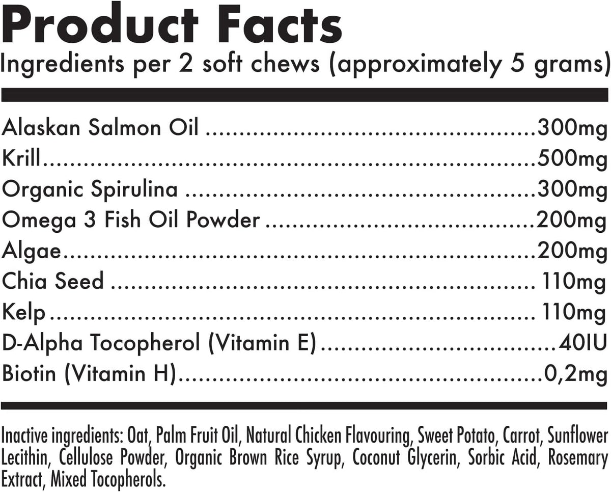 Omega 3 Alaskan Salmon Oil Treats for Dogs 30 Fish Oil Chew Supplement Skin and Coat Allergy and Itch Relief Hip & Joint Health Brain Shedding Hot Spots Treatment Omega 3 6 9 EPA & DHA Fatty Acids