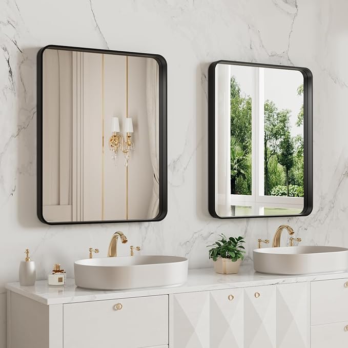LOAAO 20X16 Inch Black Metal Framed Bathroom Mirror