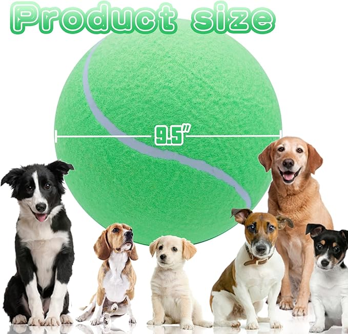 Big Tennis Ball for Dogs, Giant Dog Tennis Ball Toy Large Outdoor Sports Gift for Small Medium Large Dog (Green, 9.5 inch)
