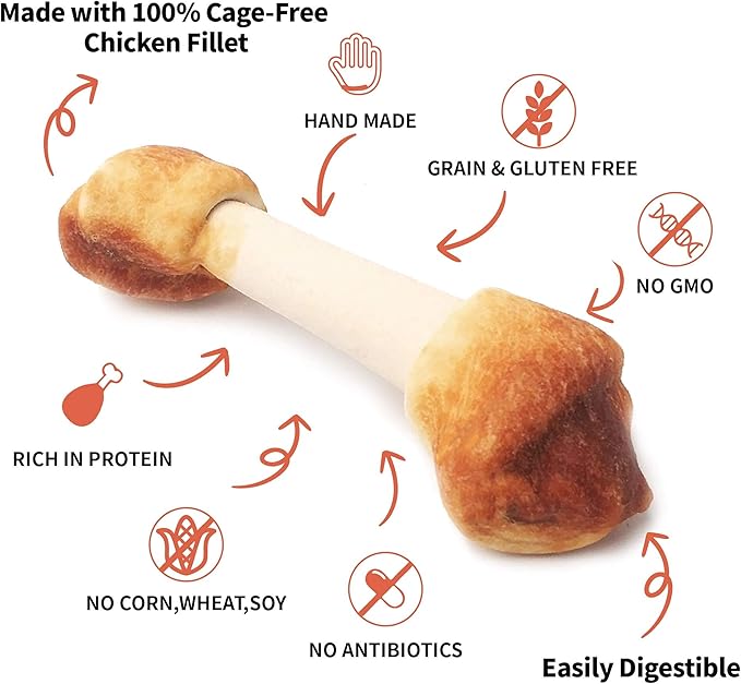 Chicken Dog Chew Bones Medium, Rawhide Free, Grain Free, Made with Real Chicken & Wholesome Vegetables, Knotted Bones Medium 5pcs/Pack