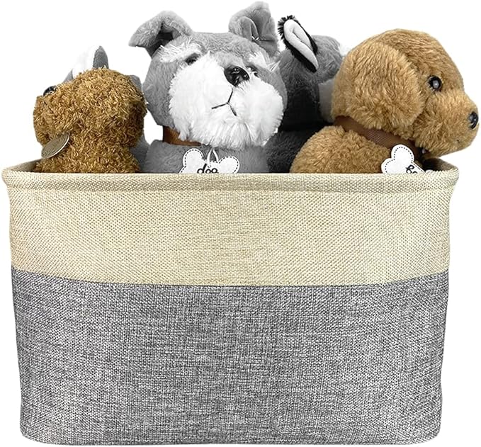 Personalized Foldable Storage Basket with Lovely Dog Yorkie Collapsible Sturdy Fabric Pet Toys Storage Bin Cube with Handles for Organizing Shelf Home Closet, Grey and White
