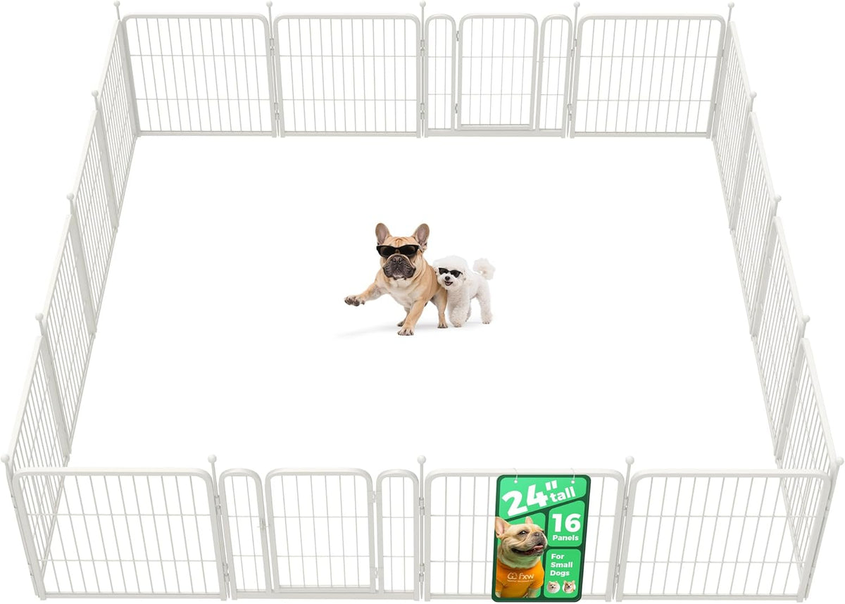 FXW Rollick Unleashed Dog Playpen for Indoor, Yard, RV Camping, 24 inch 16 Panels for Small and Puppy Dogs, White│Patented