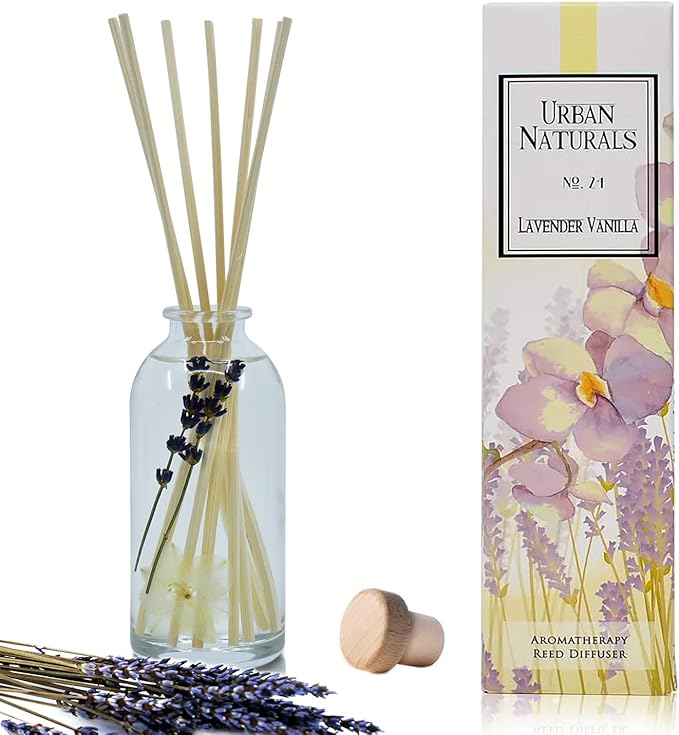 Urban Naturals Lavender Vanilla Reed Diffuser Set | Room Scent Infuser