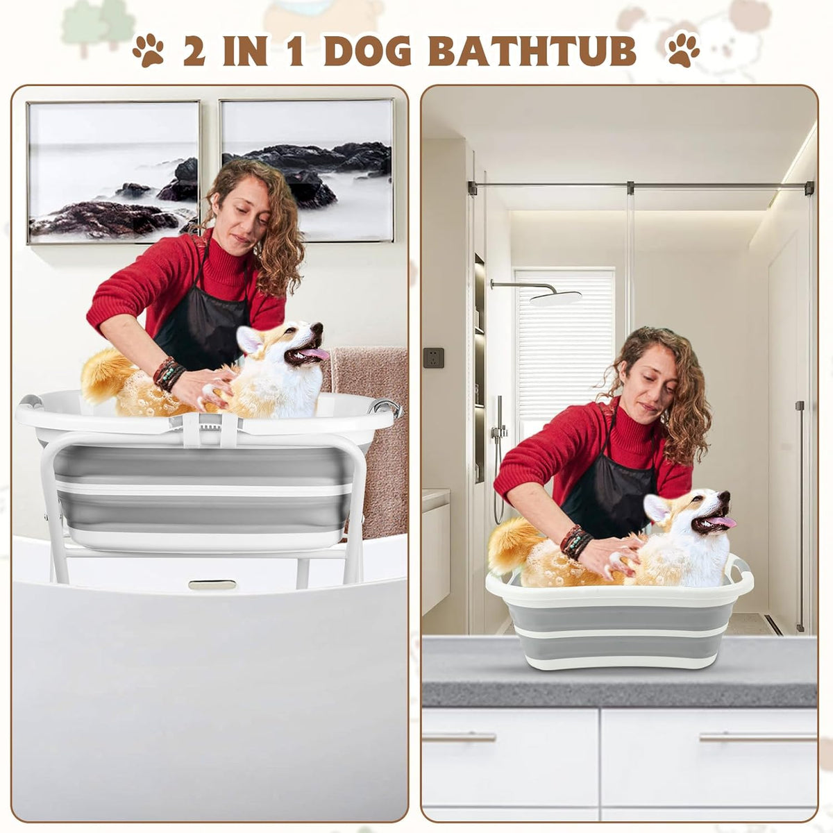 YUEPET Elevated Collapsible Dog Bathtub, Portable Shower Tub with Safety Collar, Foldable Dog Washing Station for Bathing and Grooming for Puppies Medium Dogs Cats Pets