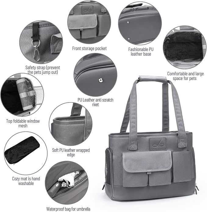 Dog Carrier, Cat Carrier, Pet Carrier, Foldable Waterproof Premium Oxford Cloth Dog Purse, Portable Bag Carrier for Small to Medium Cat and Small Dog（Grey）