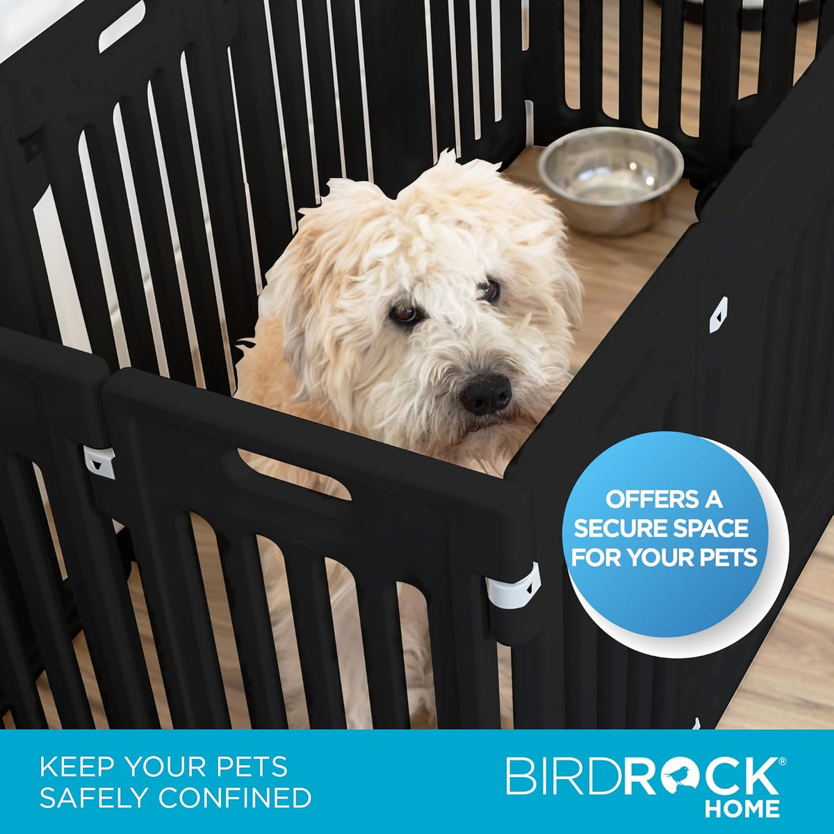 BIRDROCK HOME Dog Playpen w/Door, 12 Panel, 25.6in H | Strong Plastic, Non-Slip Puppy Playpen, Secure Pet Gate | Indoor Outdoor Fence | Configurable Panels | Small to Medium Pets - Black