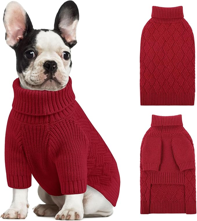 KOESON XS Dog Sweater Girl and Boy, Warm Extra Small Dog Sweater, Soft Turtleneck Doggy Sweaters with Sleeves, Thick Red Christmas Sweaters for Chihuahua, Yorkie, Red, XSmall