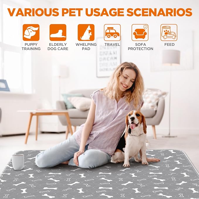 Washable Pee Pad for Dogs, 2 Pack Extra Large Puppy Pads, 72"x72" | Super Absorbent, Waterproof & Leakproof, Non-Slip Bottom, Machine Washable, For Floors, Beds, Couches, Crates, Carpets, Cars