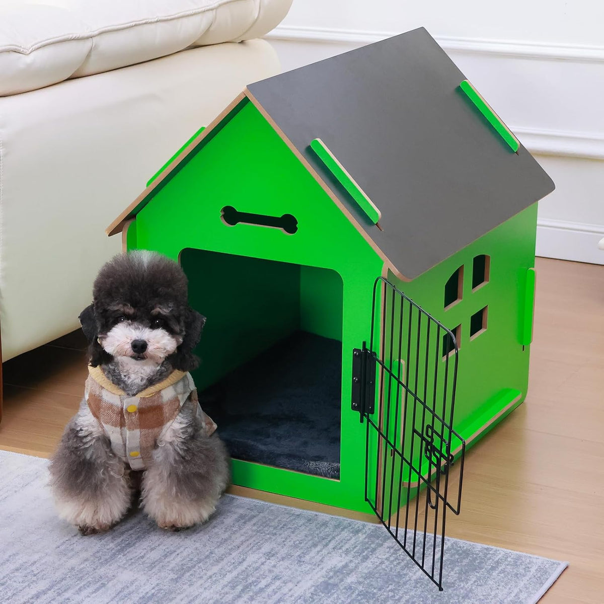 Dog House Indoor for Small Dogs or Cats, Cozy Wooden Design, Small Indoor Bed House, with Air Vents and Elevated Floor Warm Dog Cave (Green)
